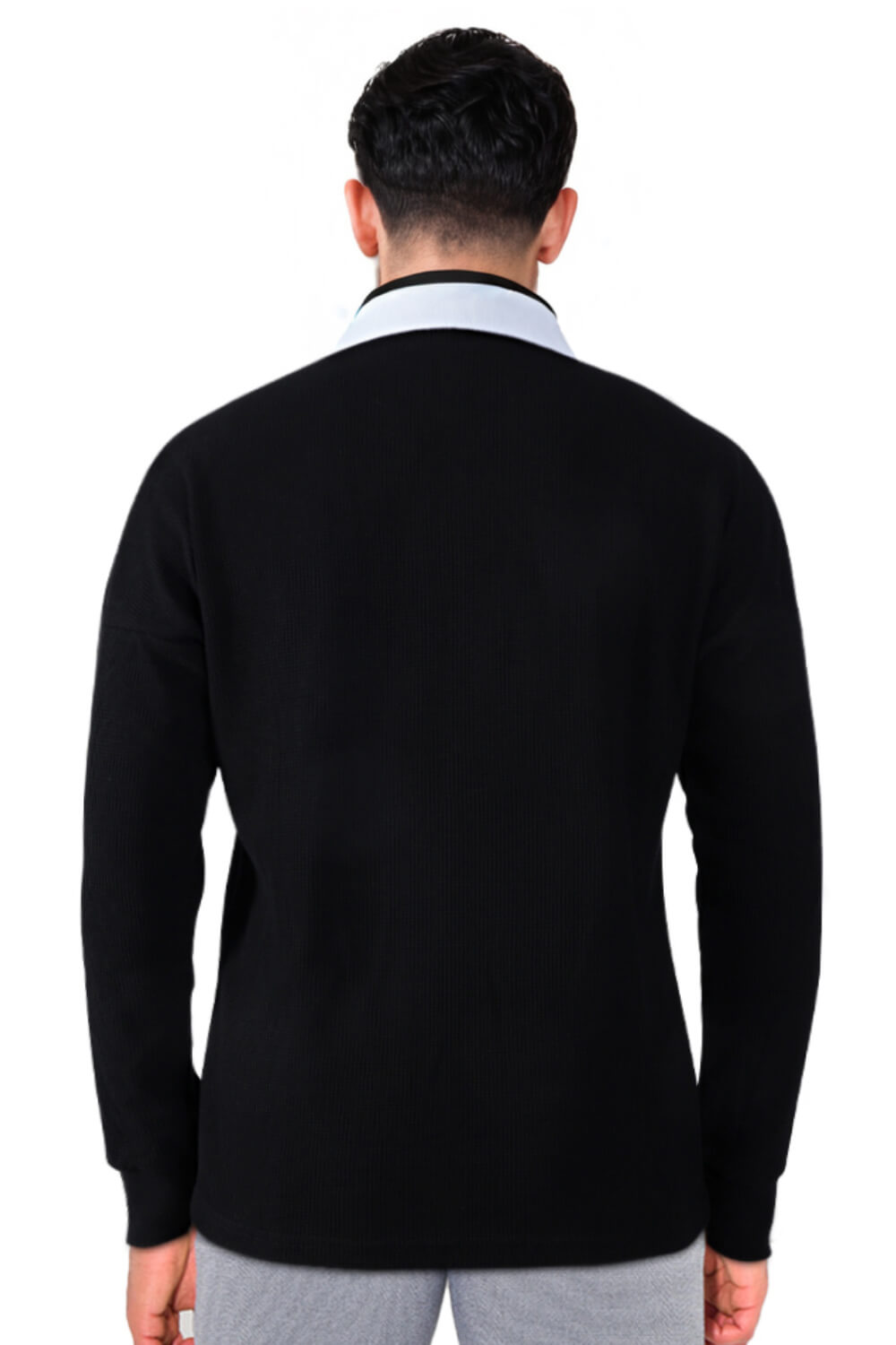 Men Long Sleeve Zipper Polo Shirt - Black