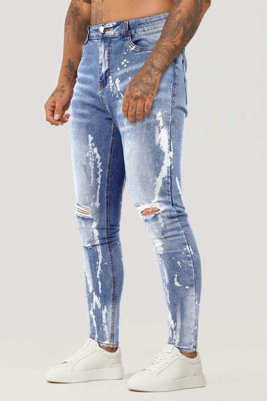 Jean skinny déchiré bleu clair pour hommes