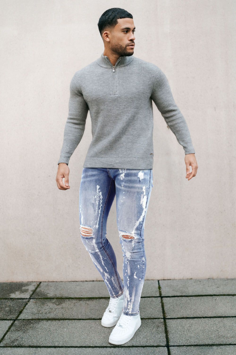 Jean skinny déchiré bleu clair pour hommes