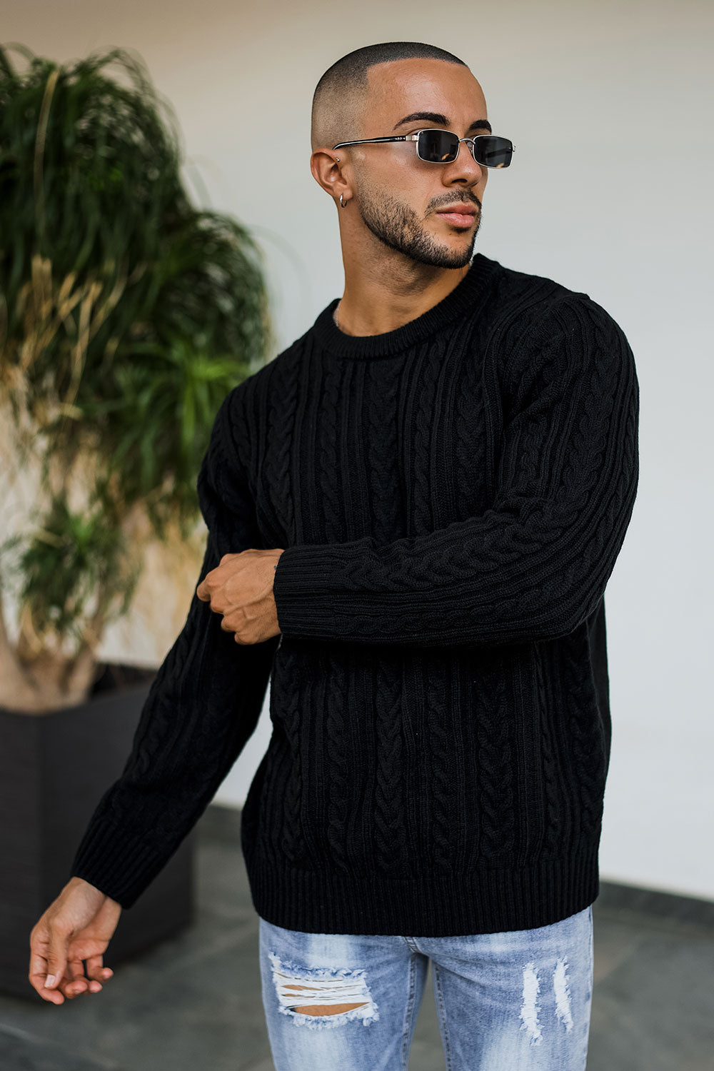 men's black crew neck sweater