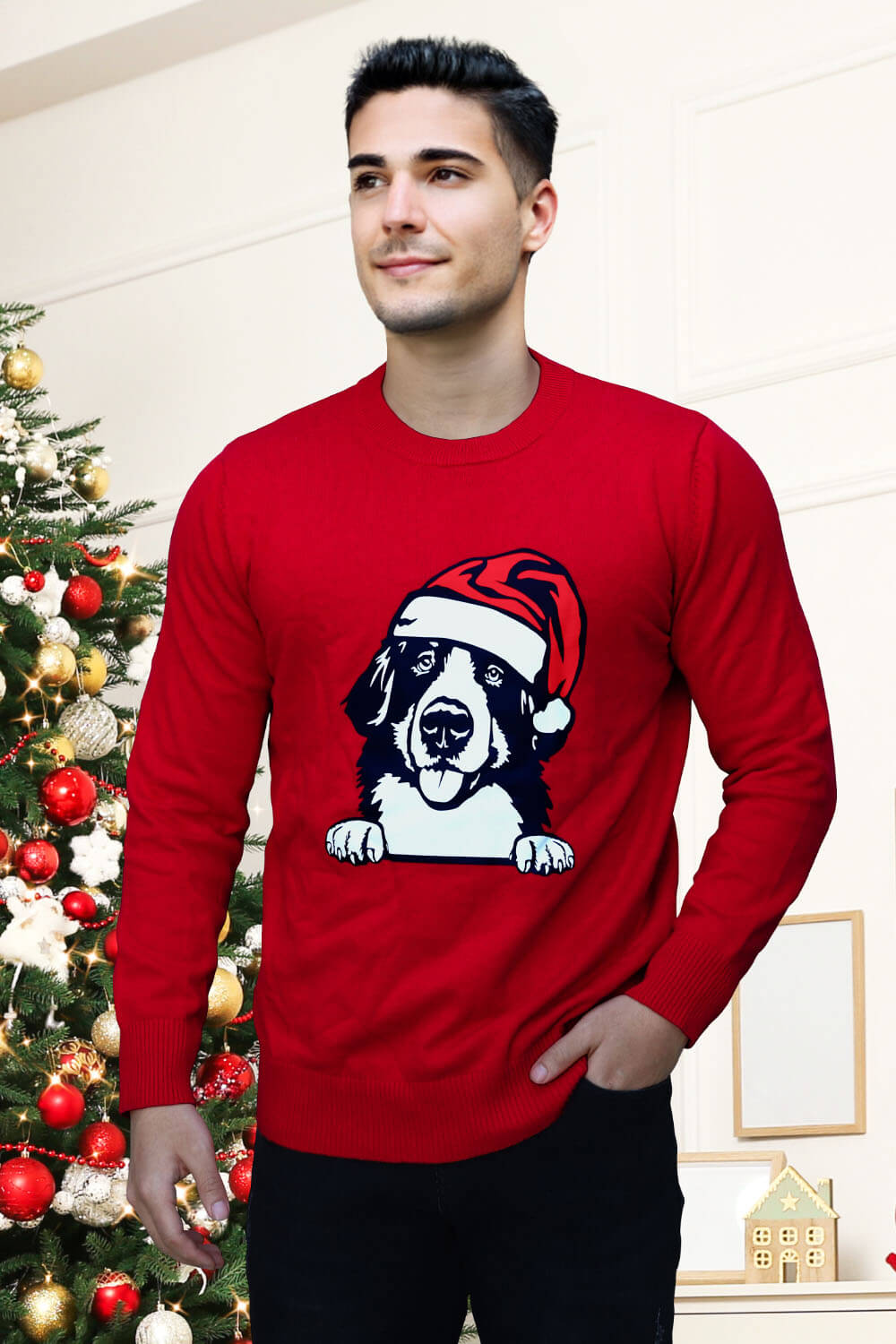 Warm Sweater For Men - Round Neck & Red