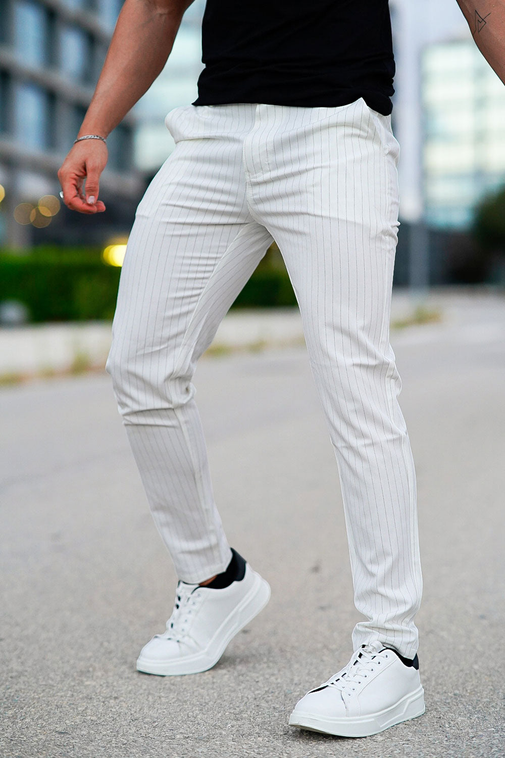 Mens Relaxed Pant - White & Stripe