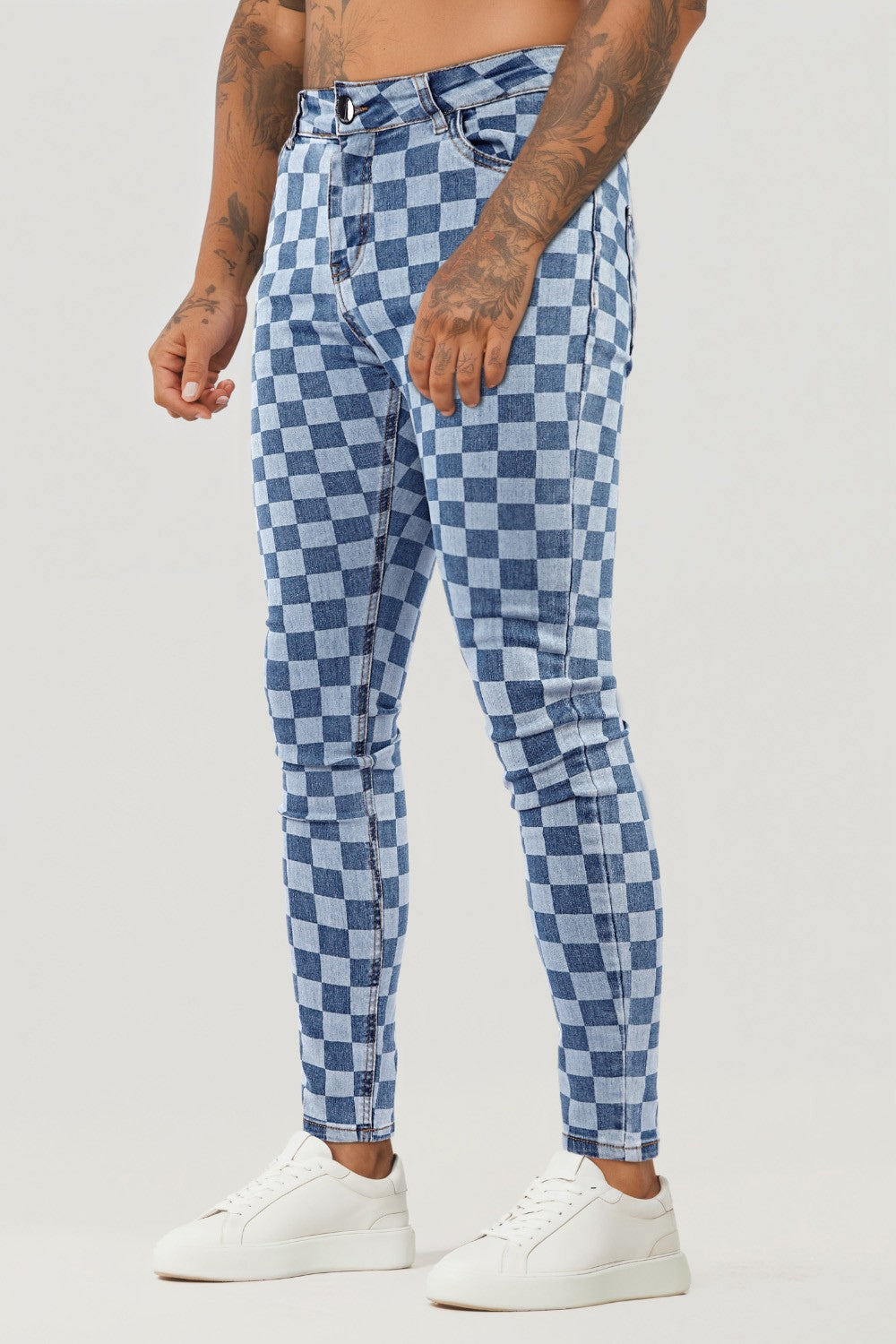 Fashion Skinny Jean For Men - Blue & Checkerboard