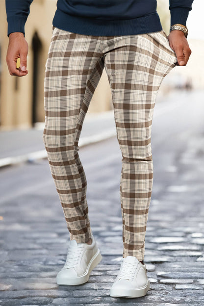 Mens Skinny Pant - Brown Plaid