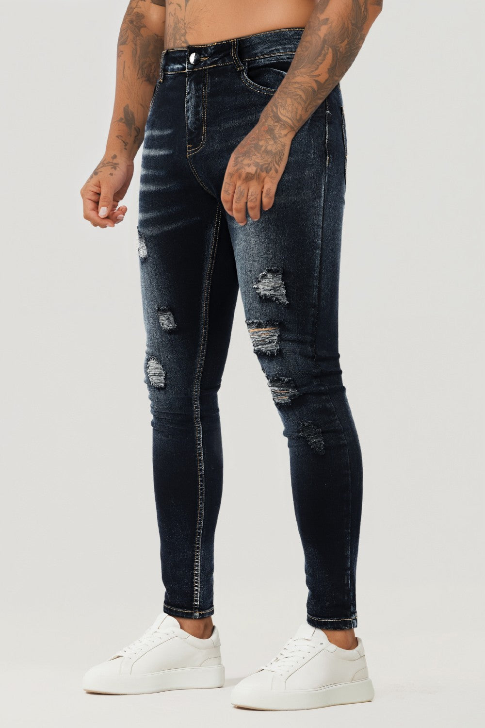 Jean skinny vintage pour hommes - Bleu foncé