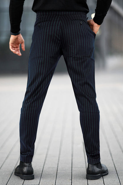 Men Slim Fit Pant - Black & Stripe (Presale)