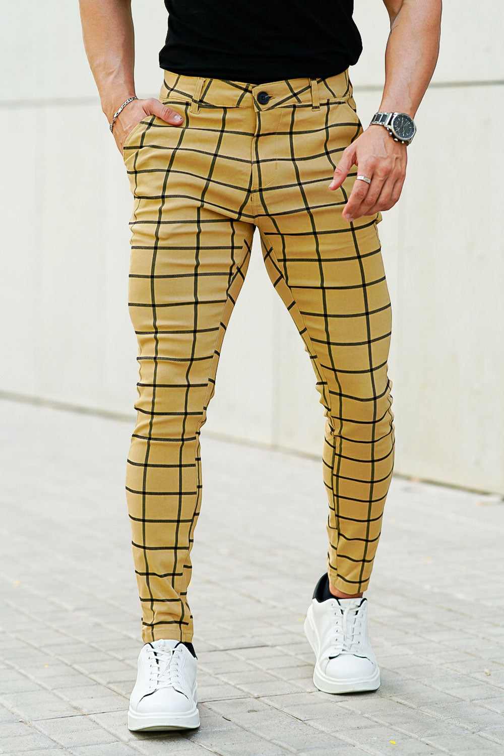 men's yellow chino pants