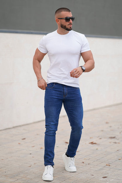 navy blue slim fit jeans