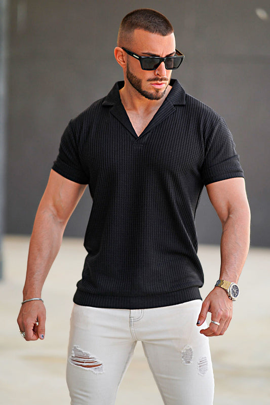 black short sleeve polo shirt