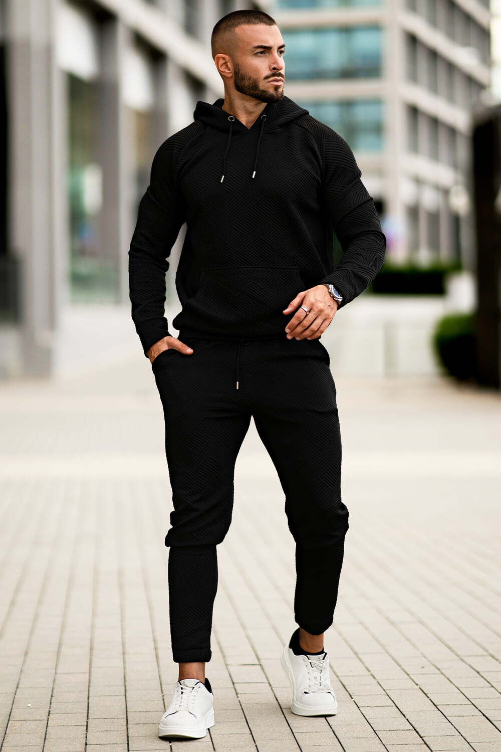 Casual Hoodie Set - Black