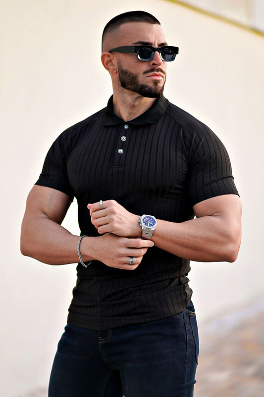 Men's Slim Fit Short Sleeve Polo Shirts - Black