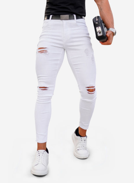 Jeans branco masculino rasgado