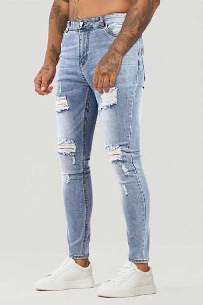 Men‘s Ripped Washed Skinny Light Blue Jean