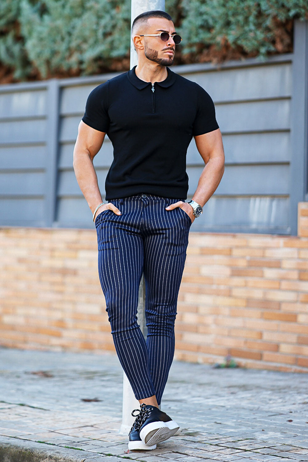 Men's Blue Striped Trouser