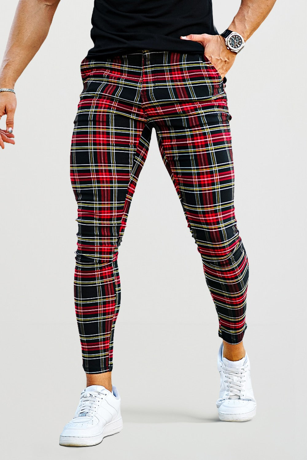 Men's Plaid Chino Pants - Red