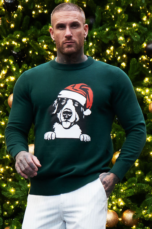 warm sweaters for men - round neck & christmas dog