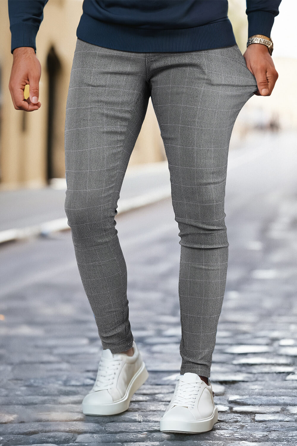 Graue Skinny-Hose für Herren – Lattice