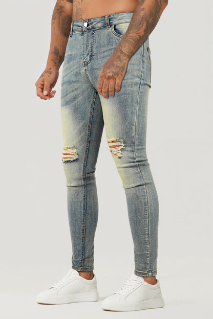 Men's Blue Skinny Jean Ripped - Washing