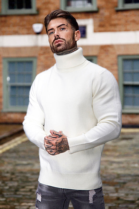 men's white turtleneck sweater