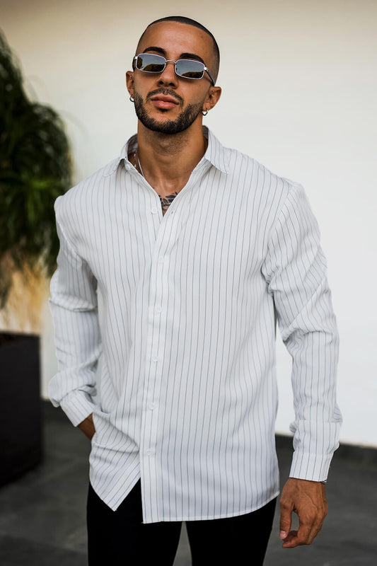 Men's White Dress Shirt - Striped