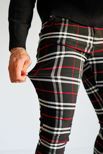  Men's Plaid Chino Pants - Black And Red