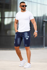 Men's Denim Short - Ripped And Dark Blue (Presale)