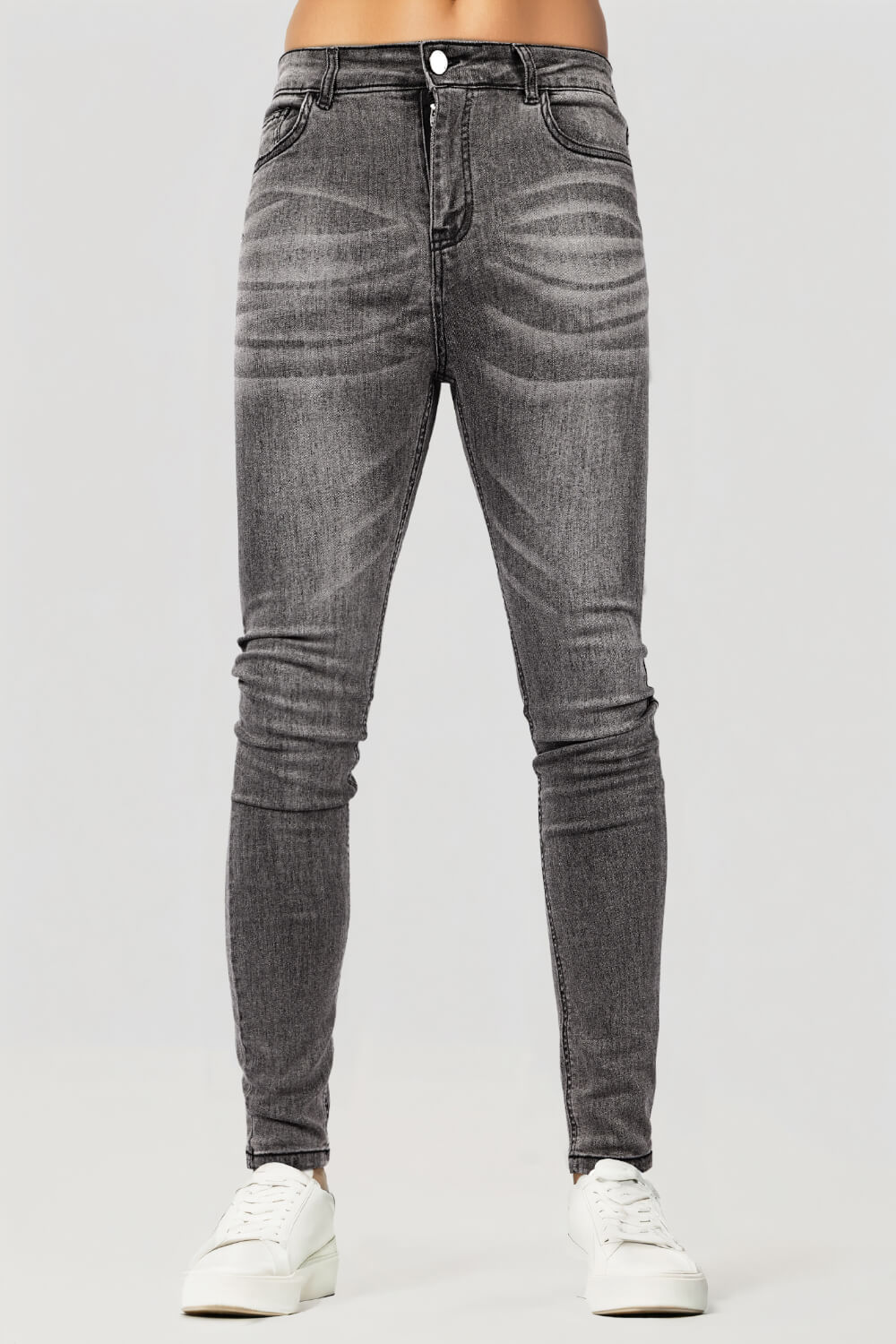 Men's Zipper Skinny Jean -Gray & Washed