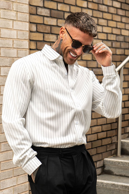 men's white striped shirt