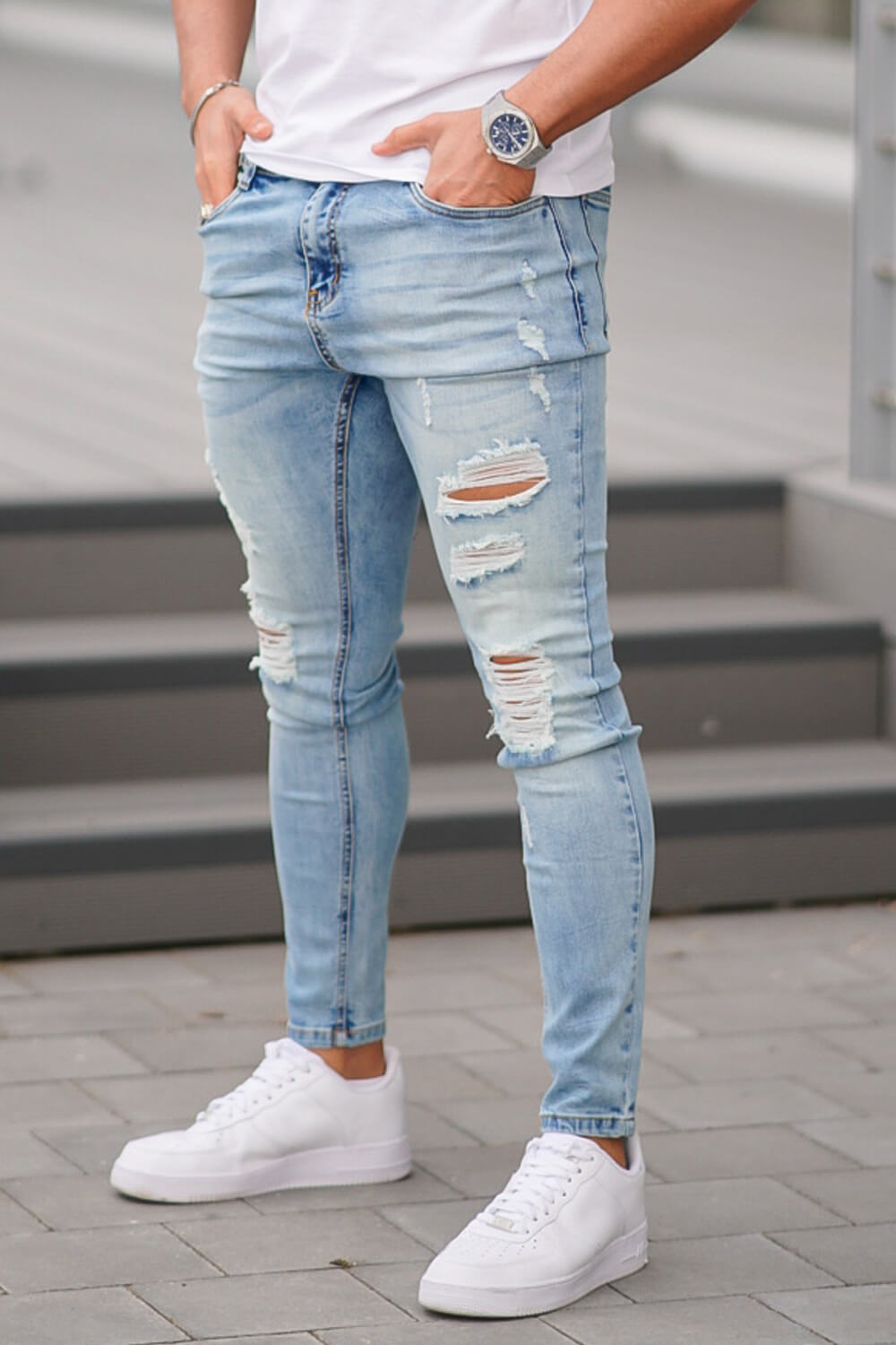 Men's Ripped Skinny Jean - Light Blue