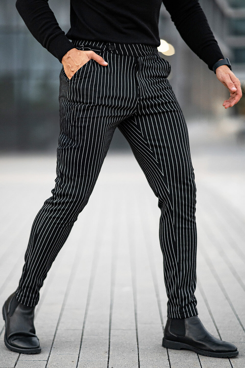 Men Casual Pant - Black & Stripe (Presale)