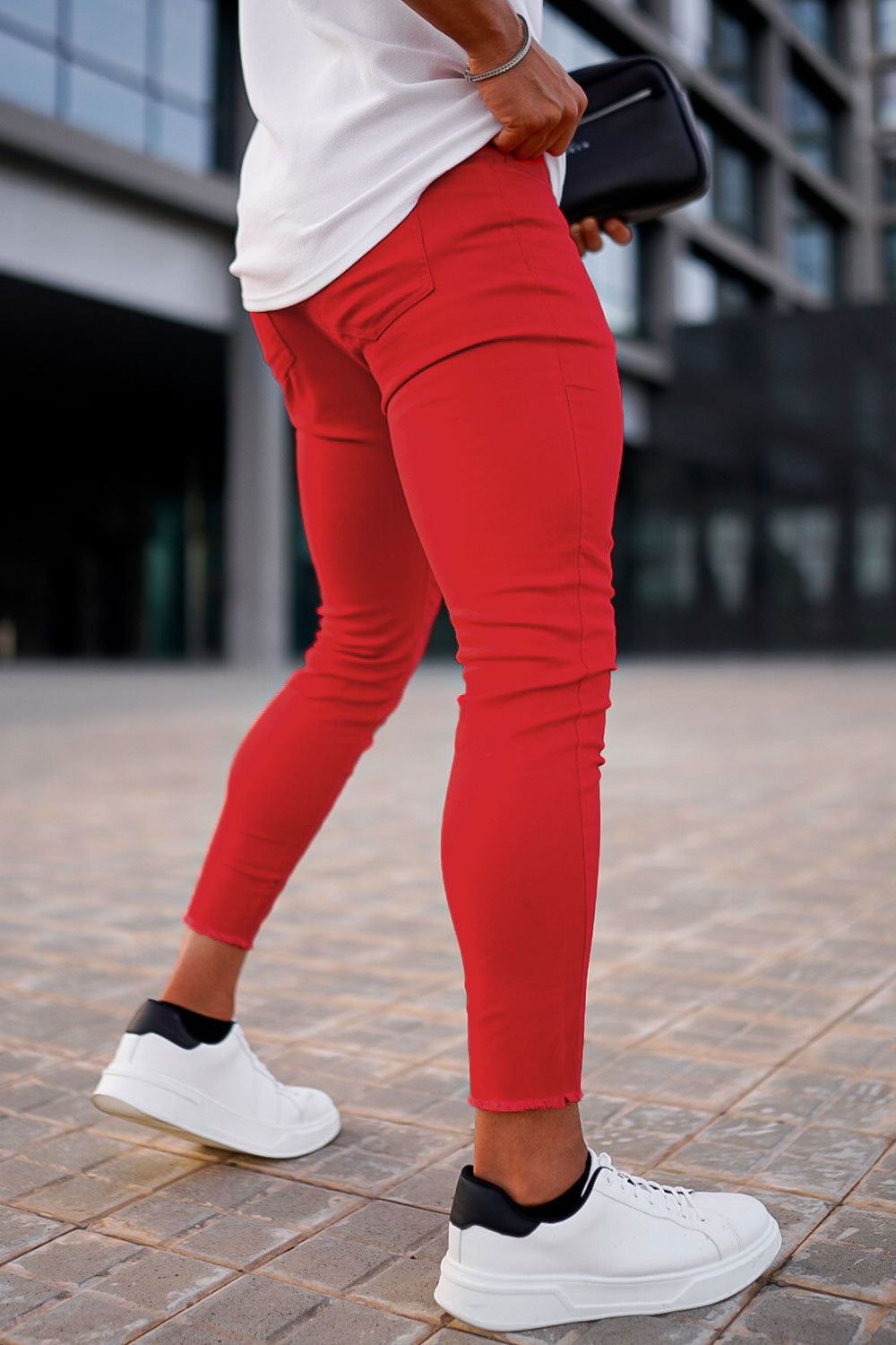 men's red skinny jeans