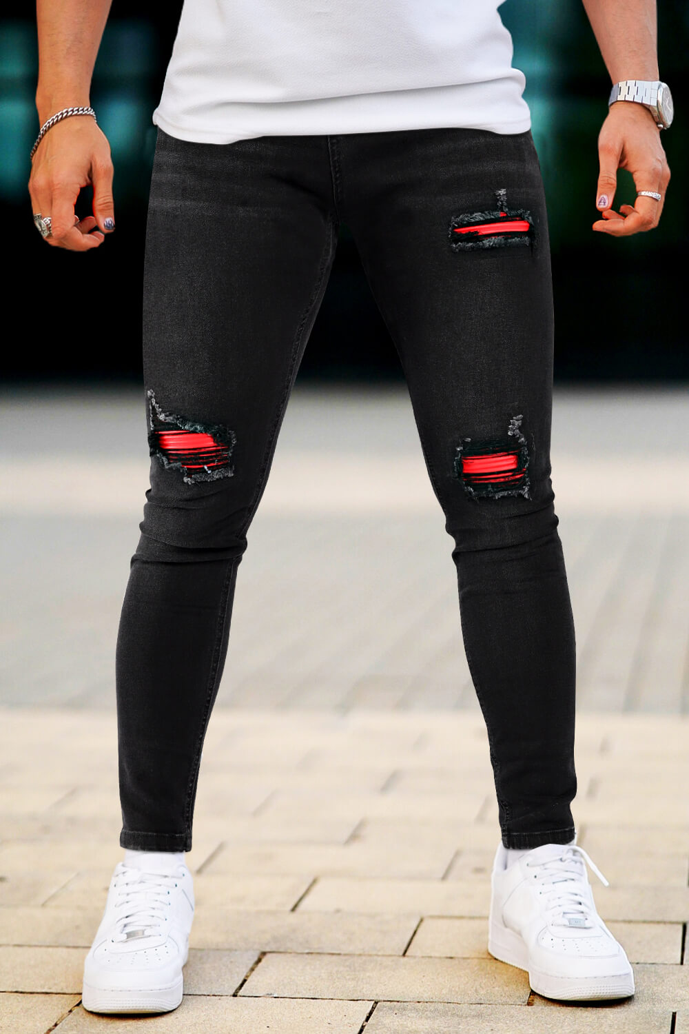 Men's Ripped Knee Skinny Jean - Black