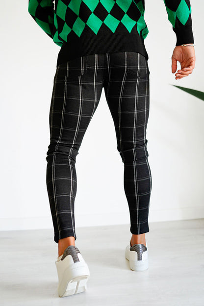 black plaid chino pants