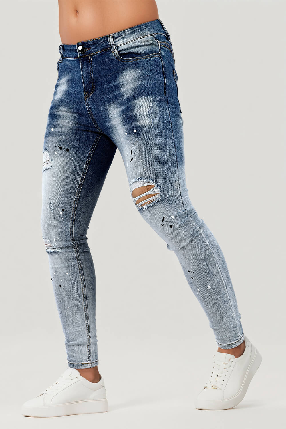 Men Blue Skinny Jeans - Spray Paint