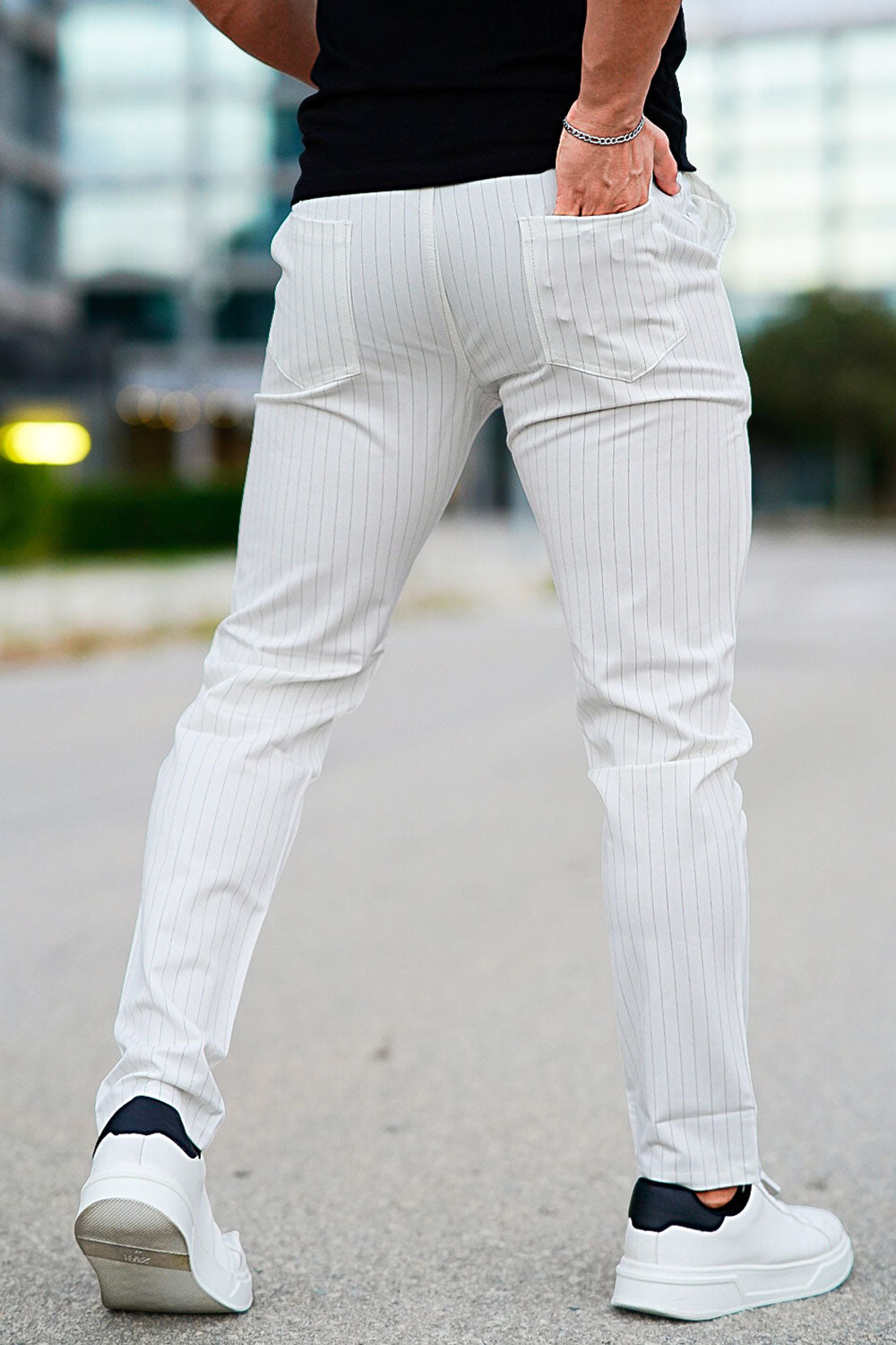 Mens Relaxed Pant - White & Stripe