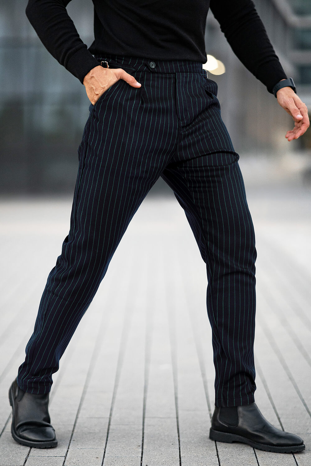 Men Slim Fit Pant - Black & Stripe (Presale)