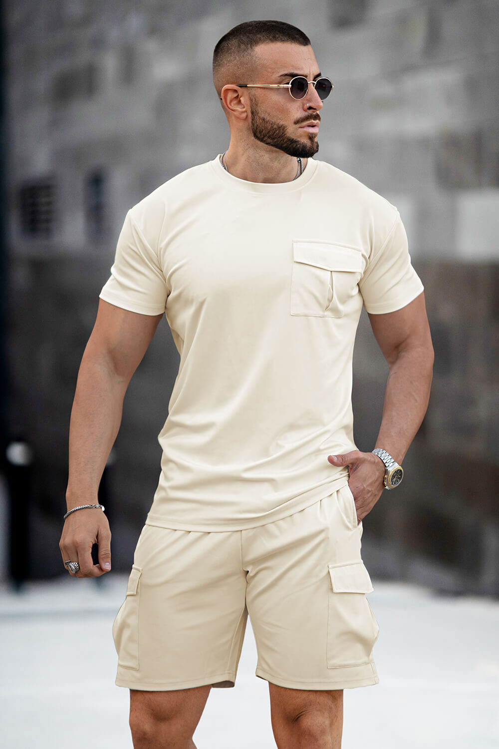 Mens Casual 2 Piece Set - Khaki