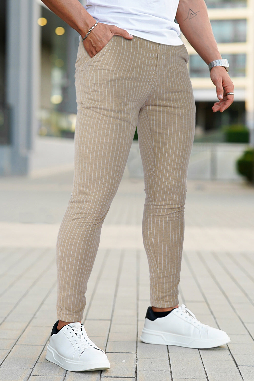 Men's Relaxed Chino Pant - Khaki And Stripe