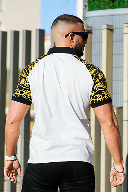 short sleeve Polo shirt with a gold pattern