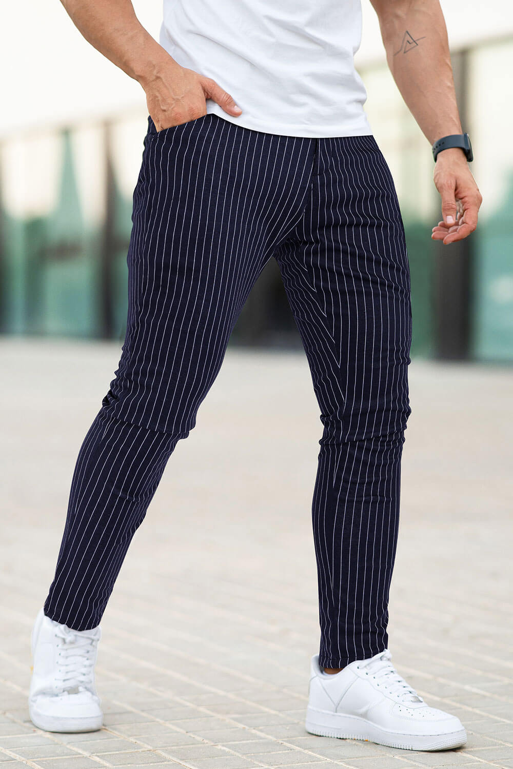 Men Casual Pant - Dark Blue & Stripe (Presale)