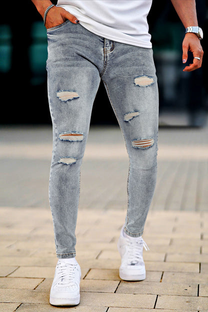 Mens Skinny Denim Blue Jeans - Ripped