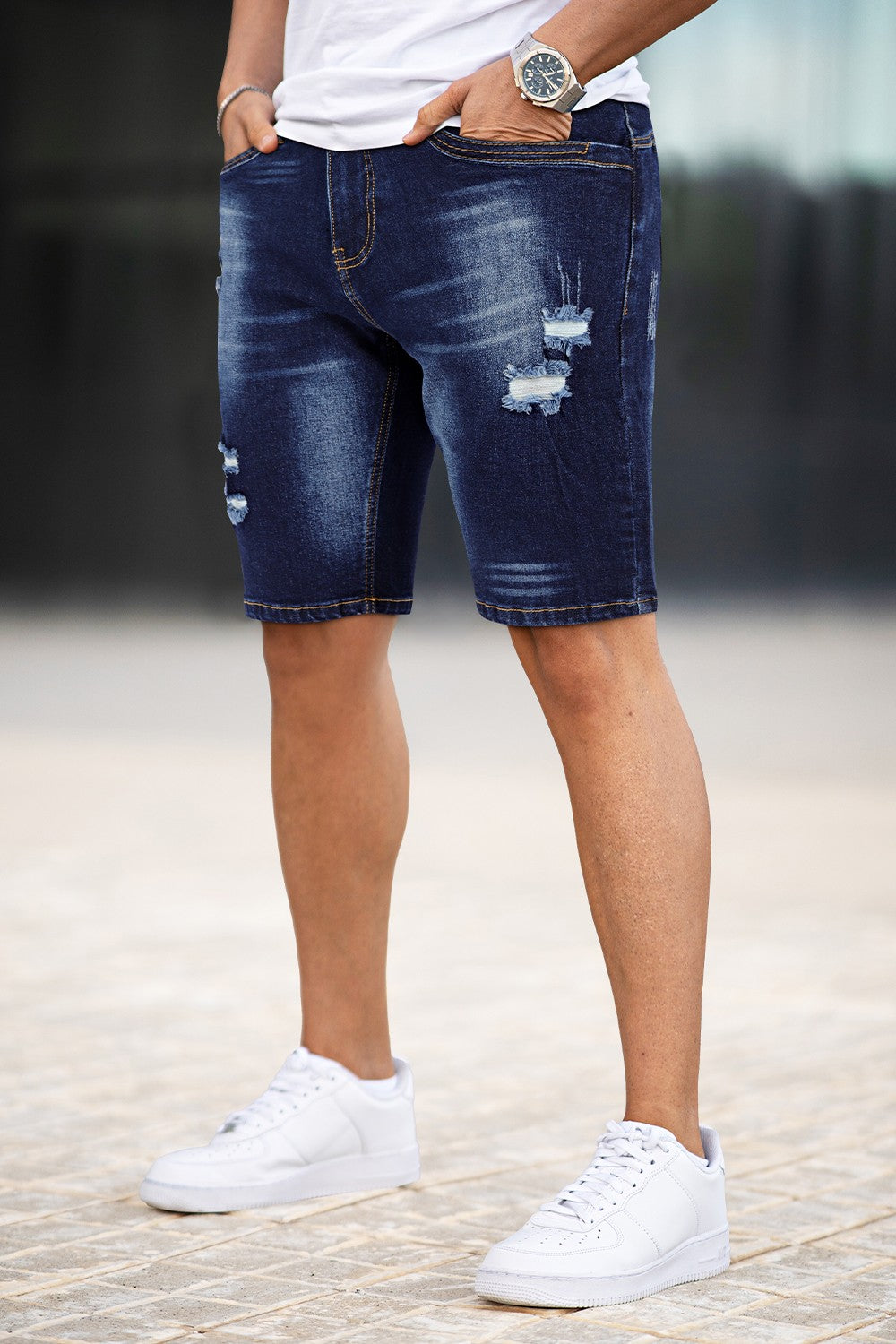 Men's Denim Short - Ripped And Dark Blue (Presale)