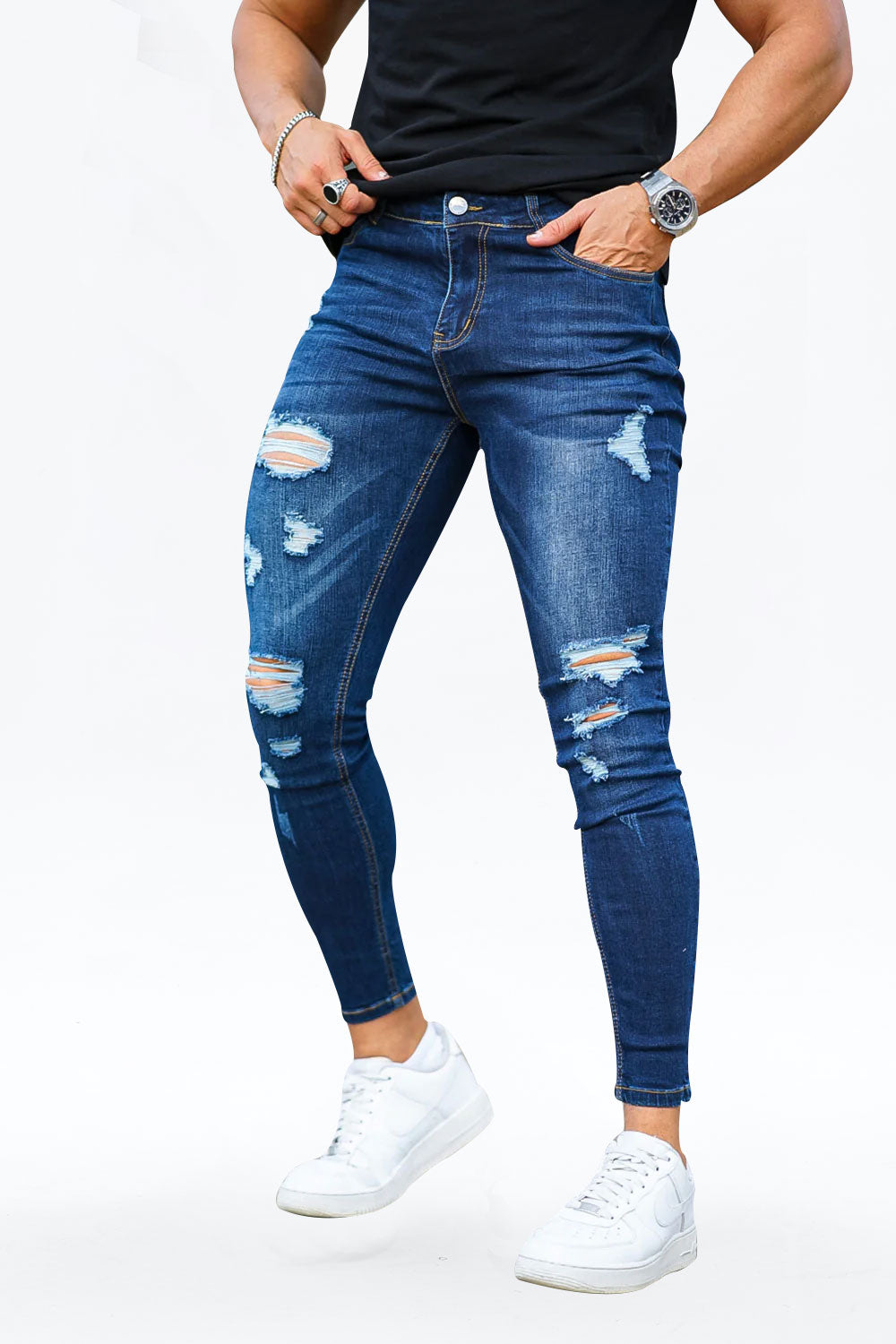 guys ripped skinny jeans - blue