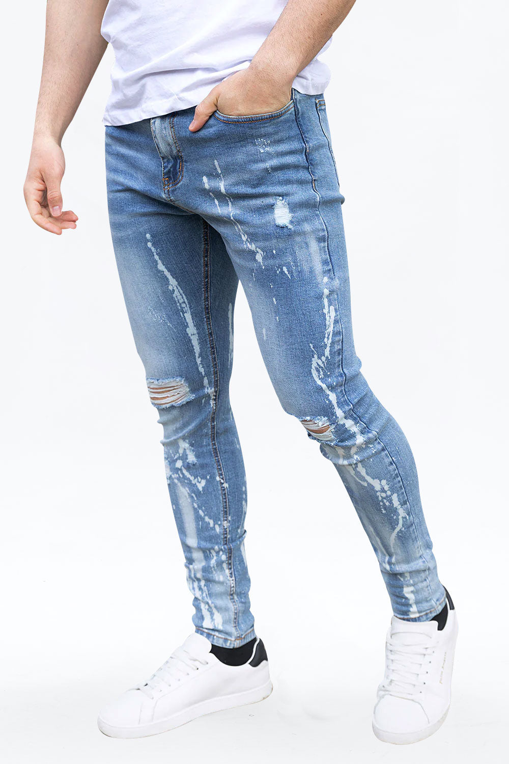 men's blue skinny ripped jeans