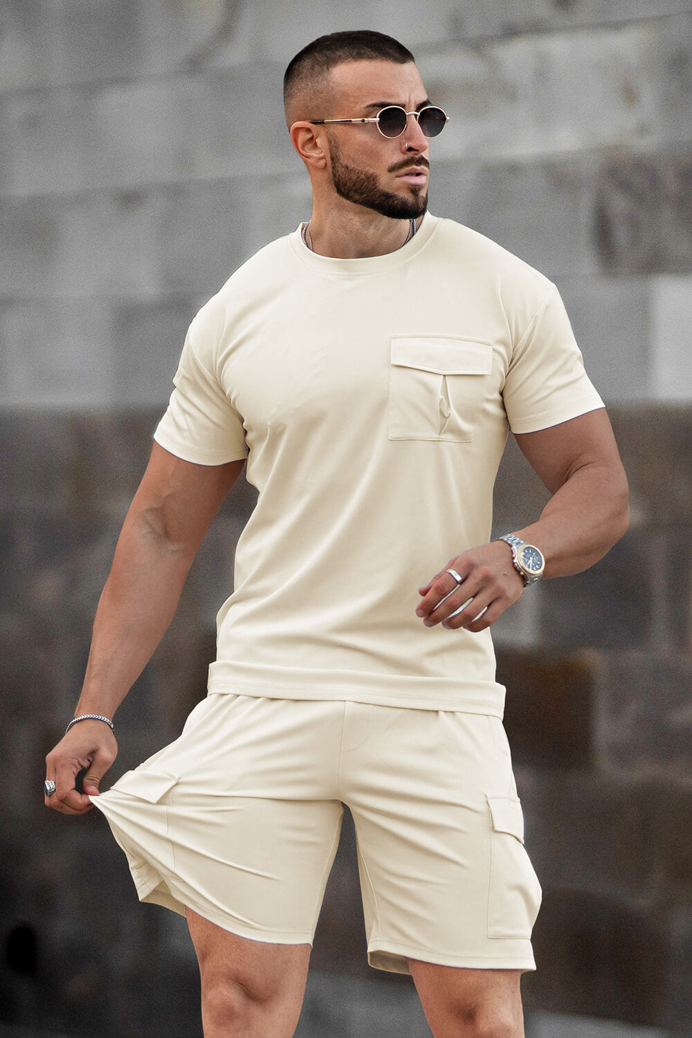 Mens Casual 2 Piece Set - Khaki