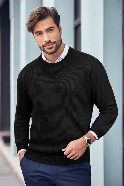 Men Round Neck Sweater - Black