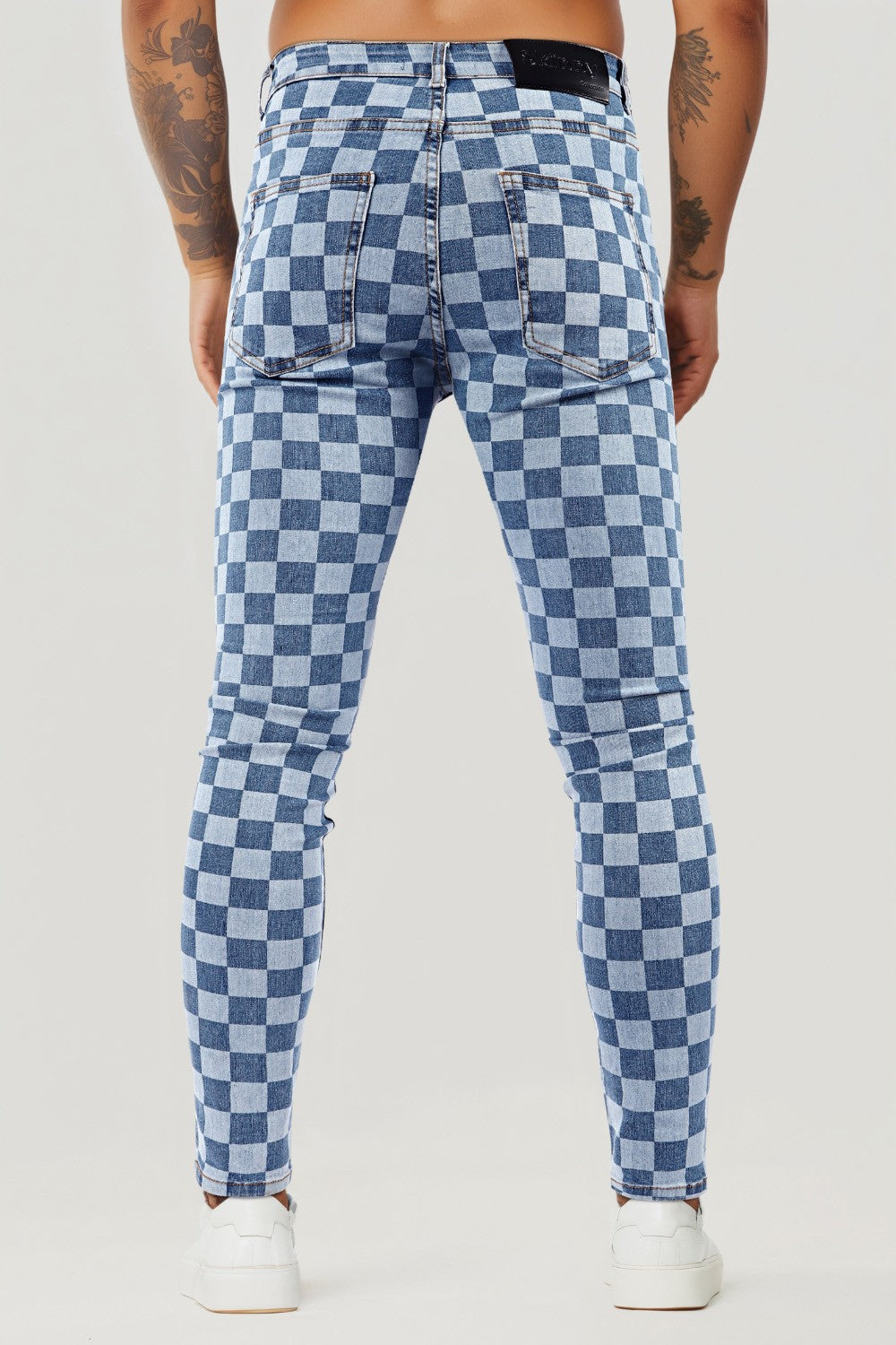 Fashion Skinny Jean For Men - Blue & Checkerboard