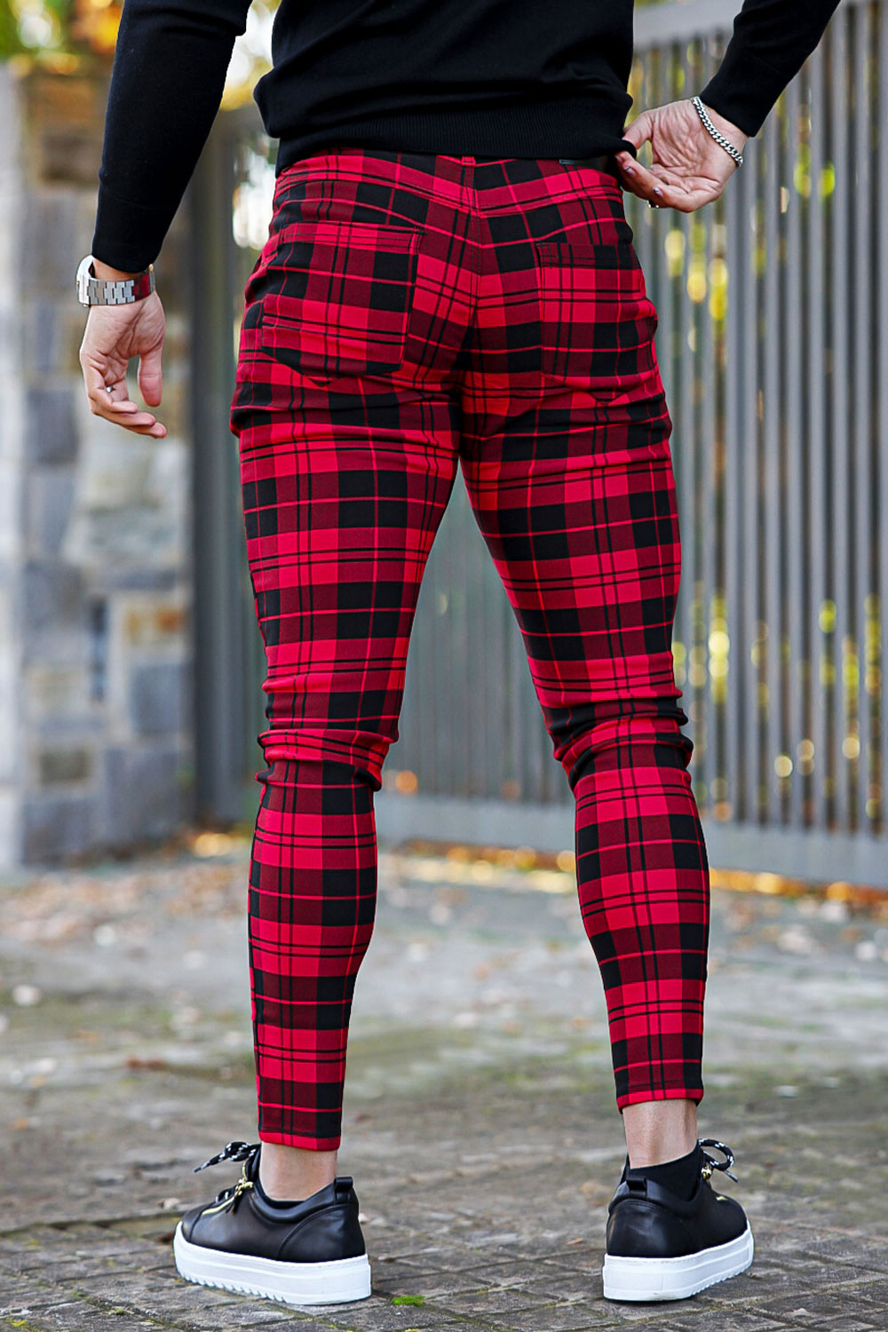  Red And Black Plaid Chino Pants