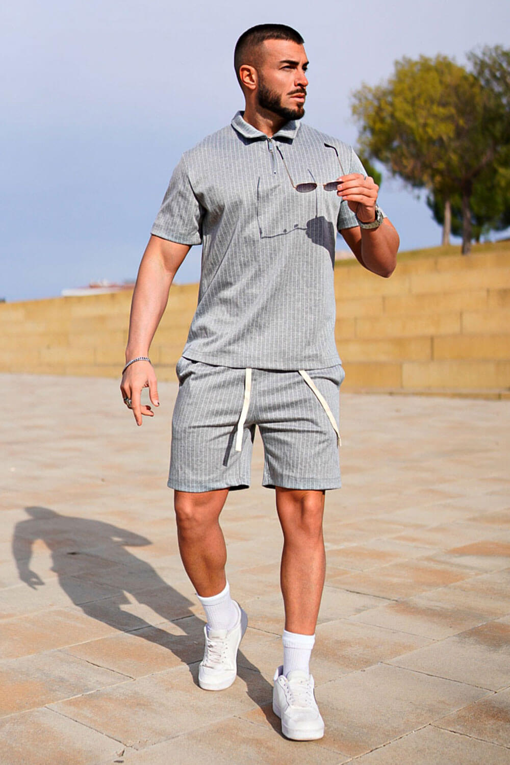 Men's Casual Sets - Stripe & Grey