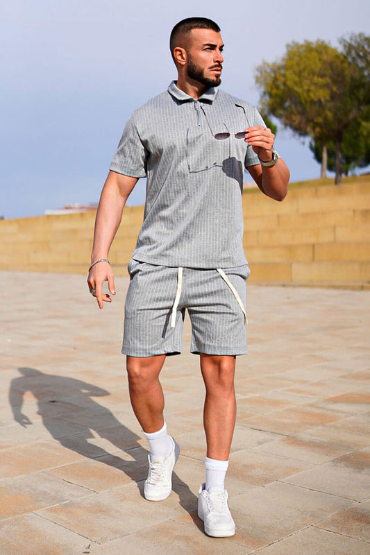 Men's Casual Sets - Stripe & Grey